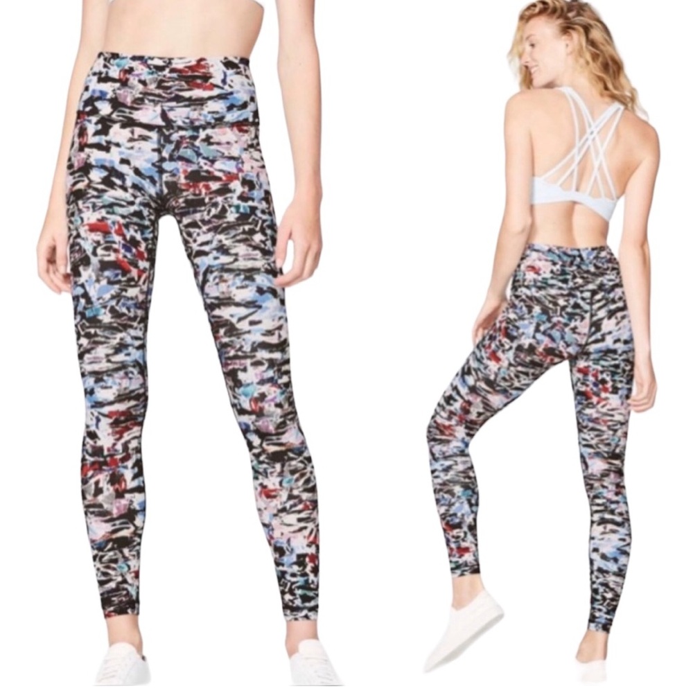 Lululemon multicolored wunder under leggings size 6 culture class print. EC!!